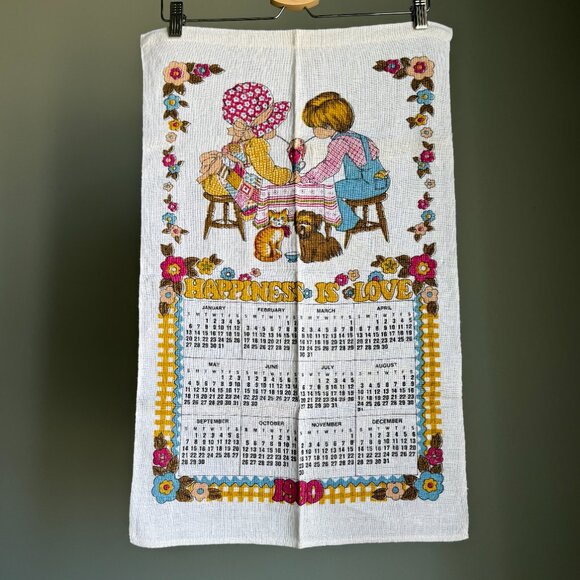 Vintage 1980 Calendar Tea Towel Linen Fabric Wall Decor - Picture 3 of 14
